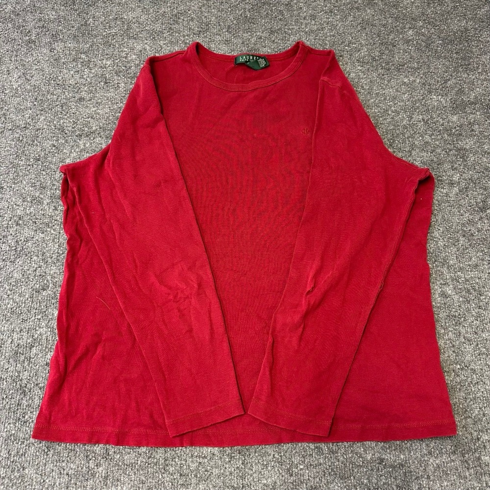 Lauren Ralph Lauren Shirt Womens Size 1X Red Long Sleeve Cotton Rib Knit Hole
